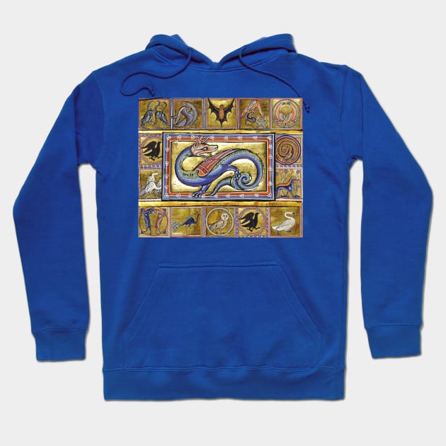 MEDIEVAL BESTIARY,SCITALIS LEGENDARY SERPENT, FANTASTIC ANIMALS IN GOLD RED BLUE COLORS Hoodie by BulganLumini